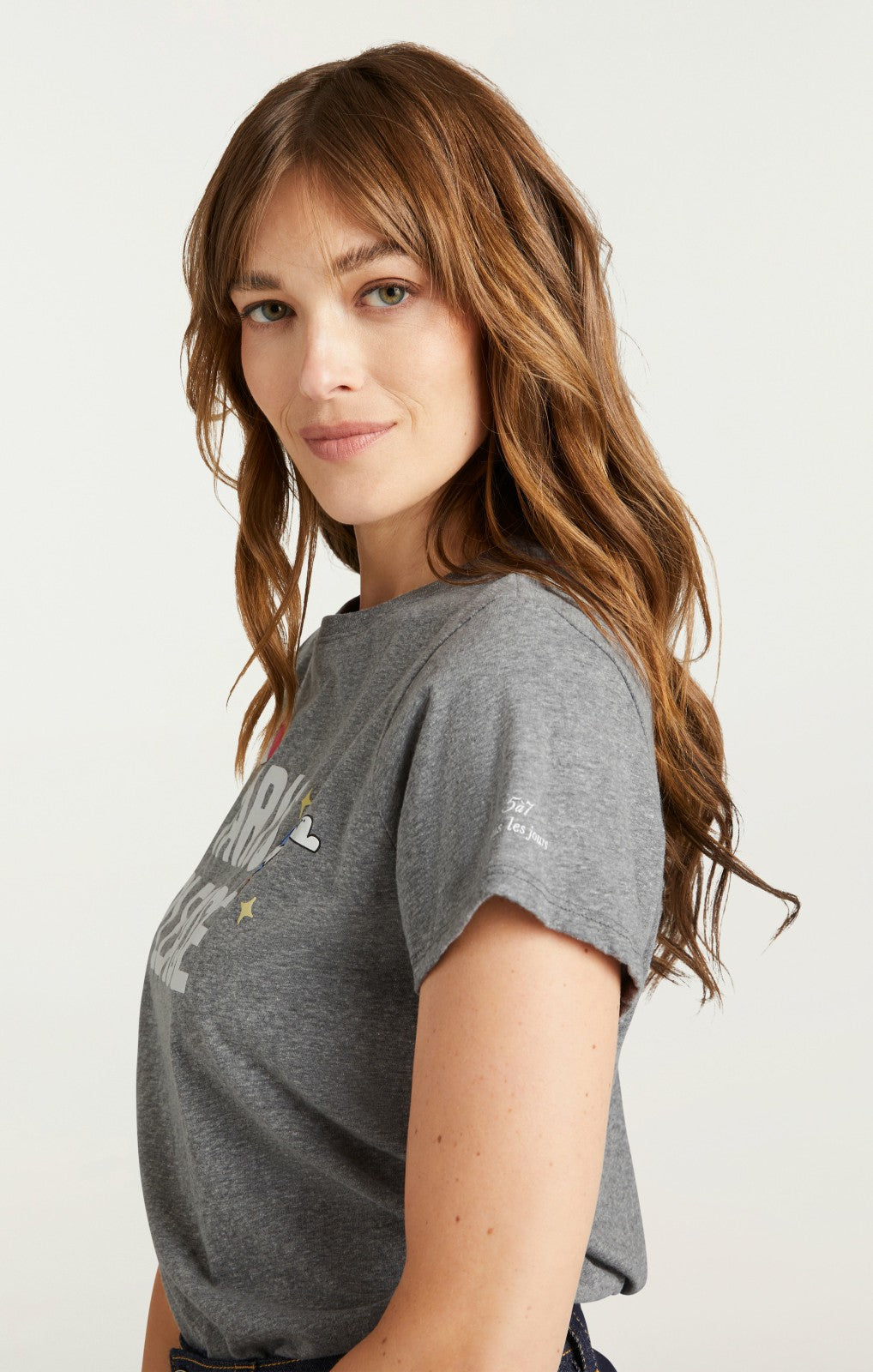Paris Please Tee Heather Grey/White