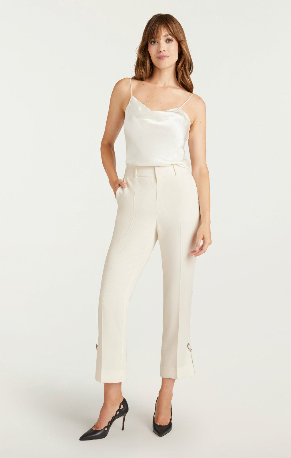 Rhinestone Pin Cropped Kerry Pant Ivory
