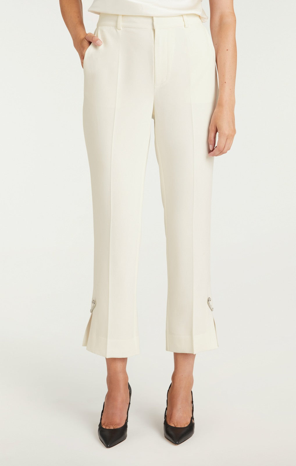 Rhinestone Pin Cropped Kerry Pant Ivory