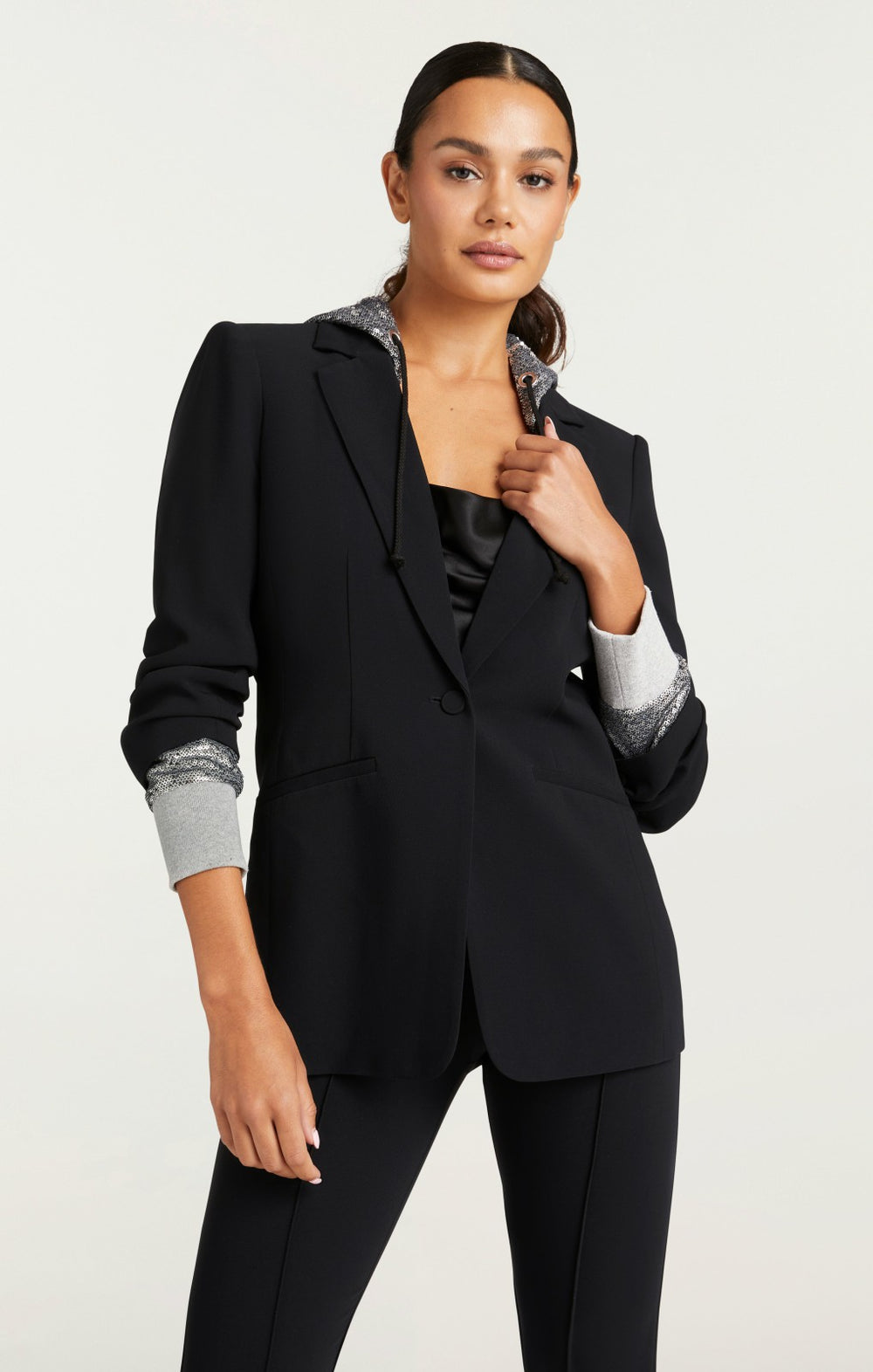 Sequin Hooded Khloe Blazer Black/Silver