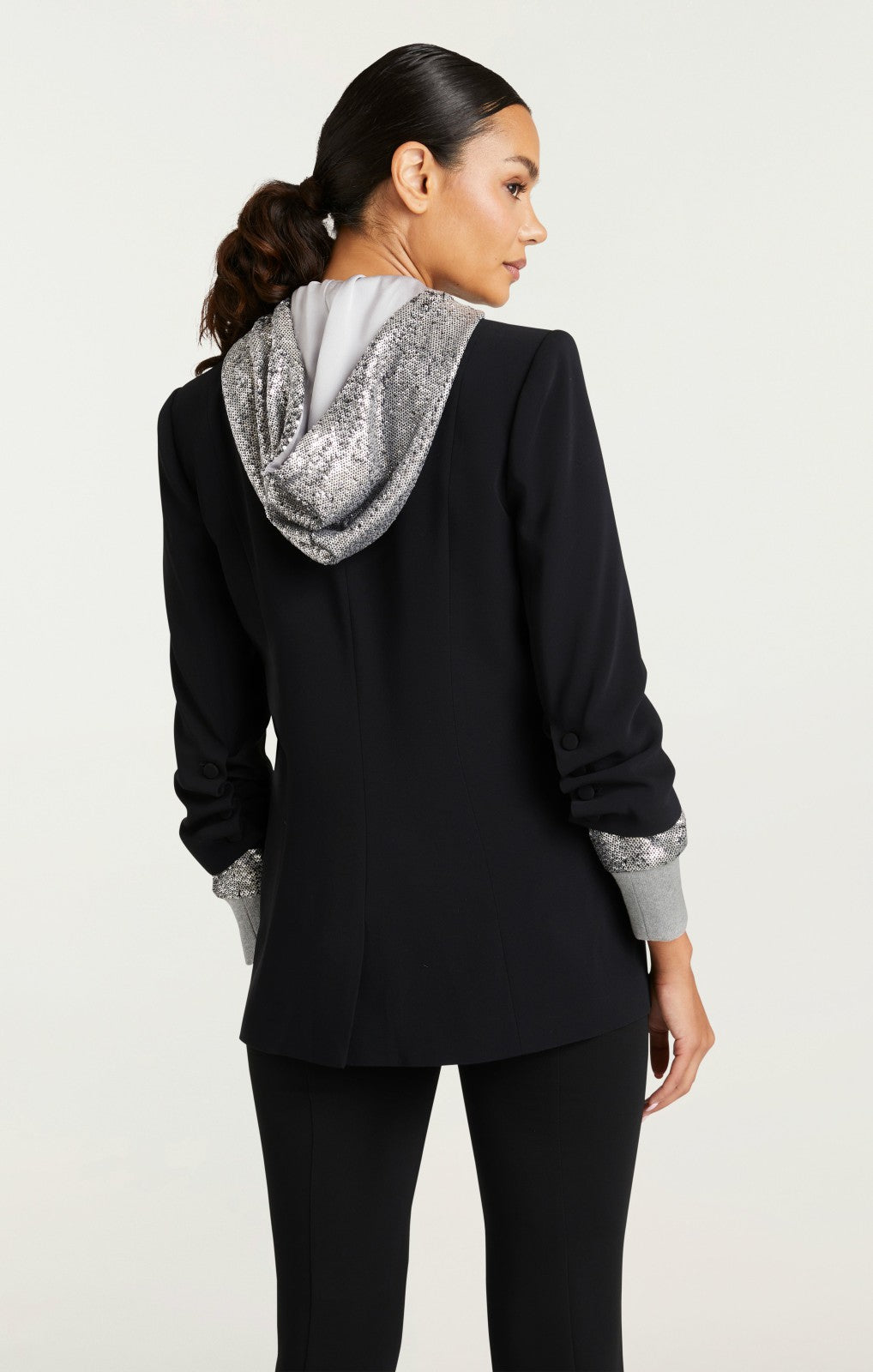 Sequin Hooded Khloe Blazer Black/Silver