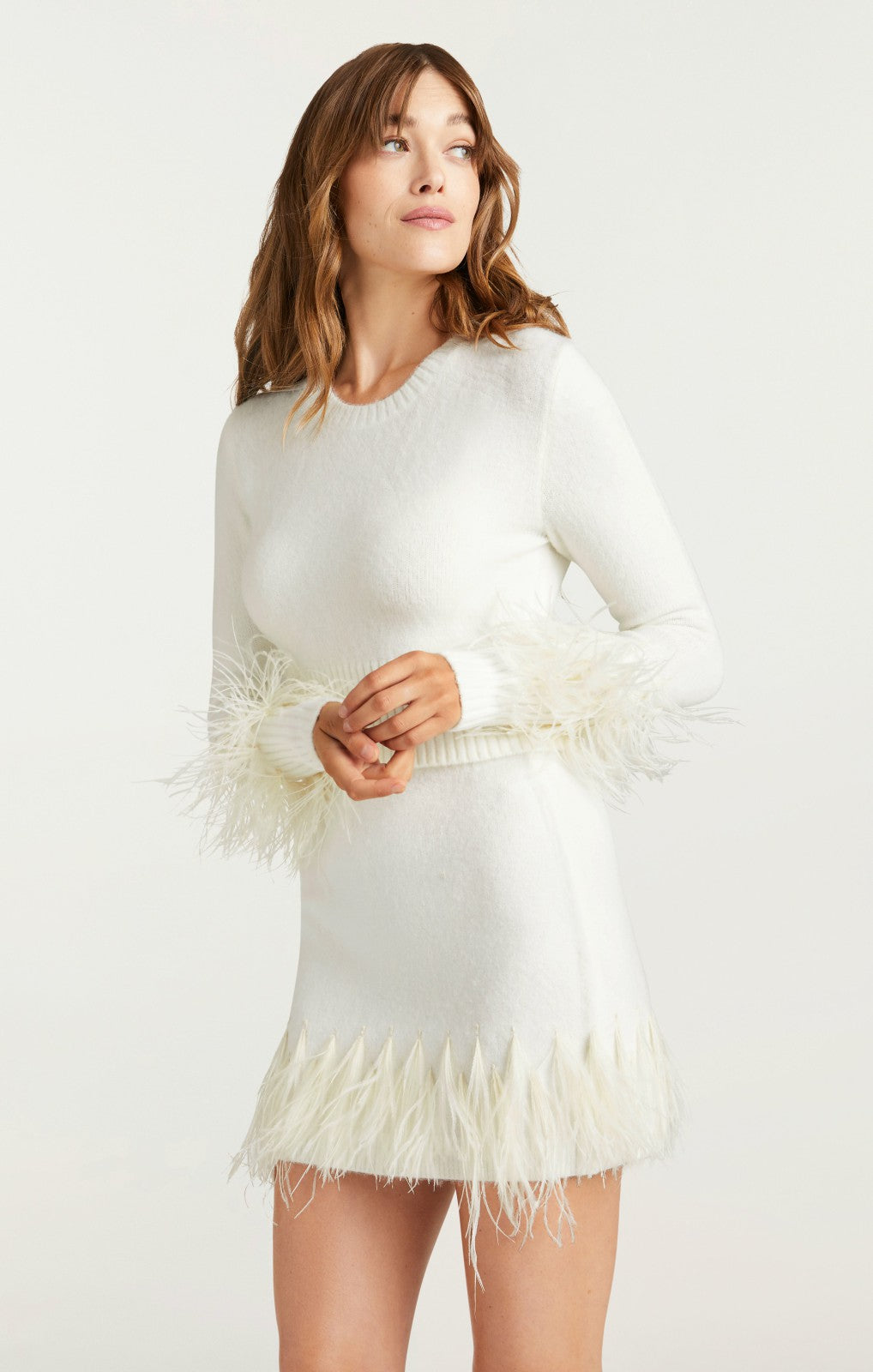 Briana Feather Crewneck Pullover Ivory