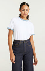 Denim Braided Tee White/Light Wash