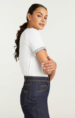 Denim Braided Tee White/Light Wash