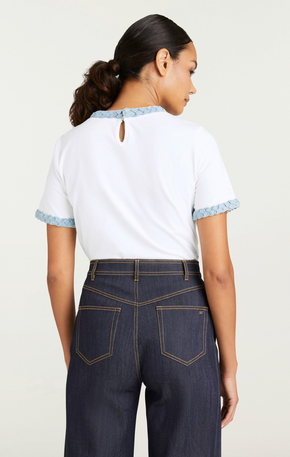 Denim Braided Tee White/Light Wash