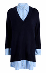 Deep V Remie Stripe Santina Dress Navy/French Blue