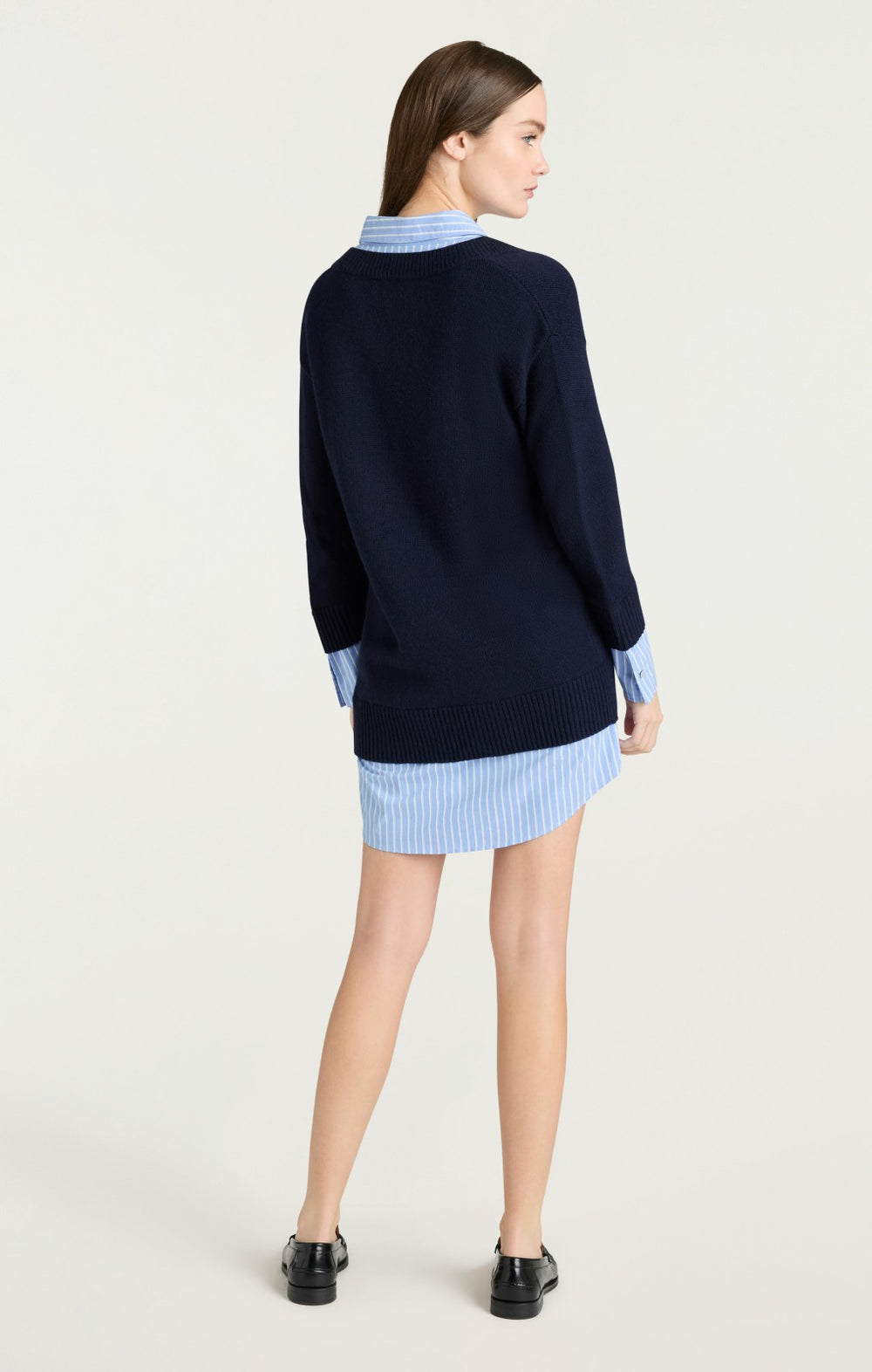 Deep V Remie Stripe Santina Dress Navy/French Blue