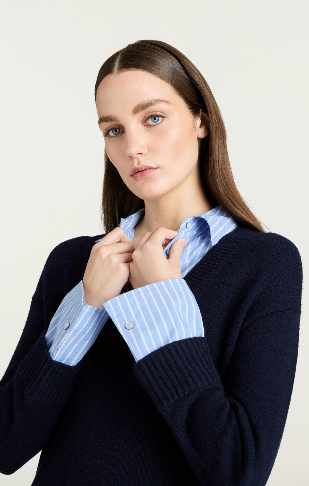 Deep V Remie Stripe Santina Dress Navy/French Blue