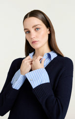 Deep V Remie Stripe Santina Dress Navy/French Blue