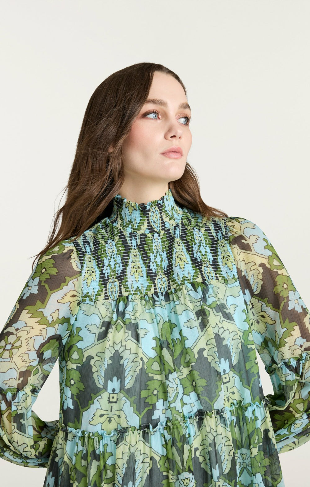 Damask Rika Dress Light Cyan Multi