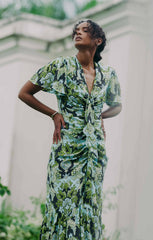 Damask Peeta Dress Light Cyan Multi