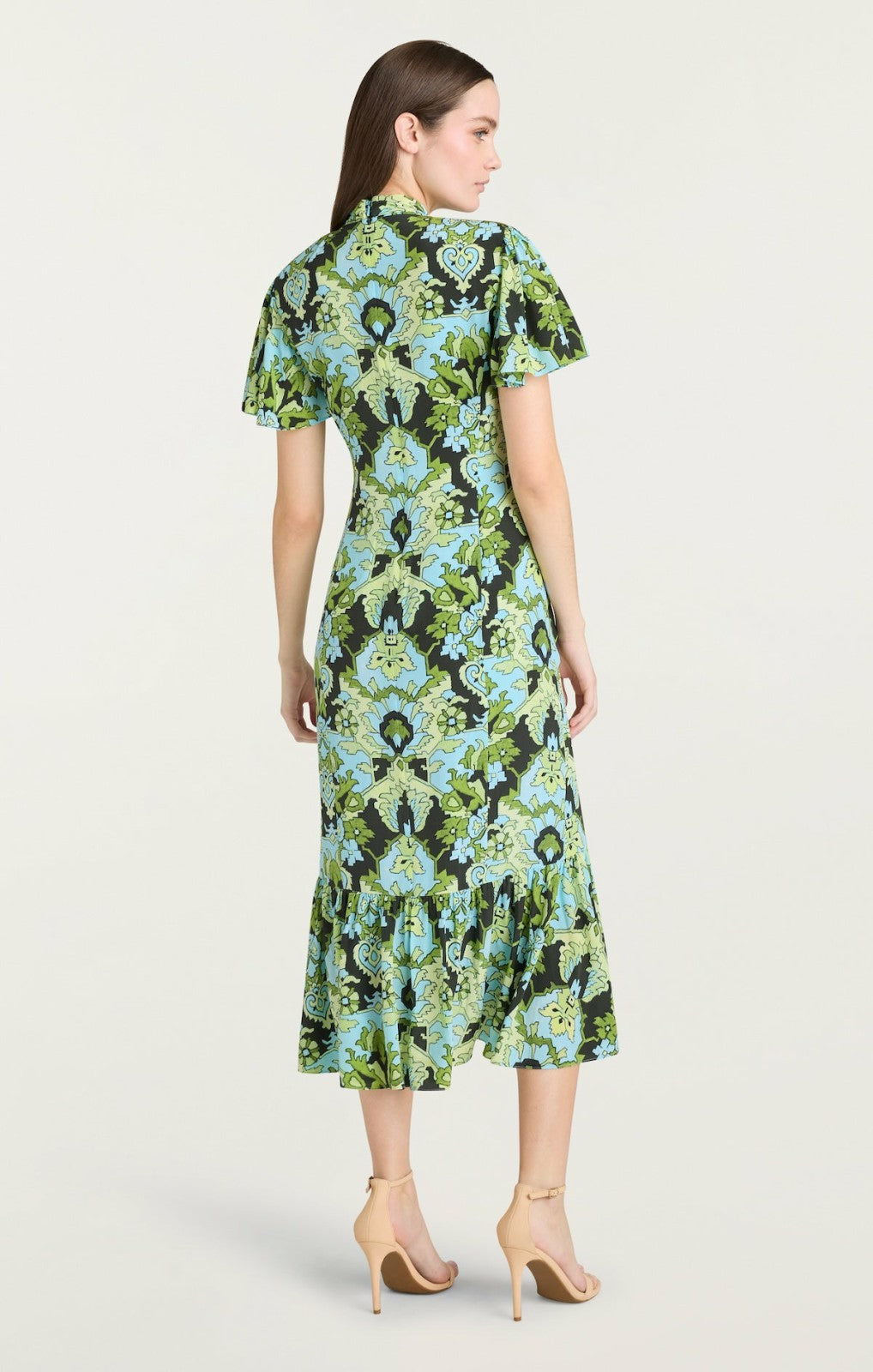 Damask Peeta Dress Light Cyan Multi