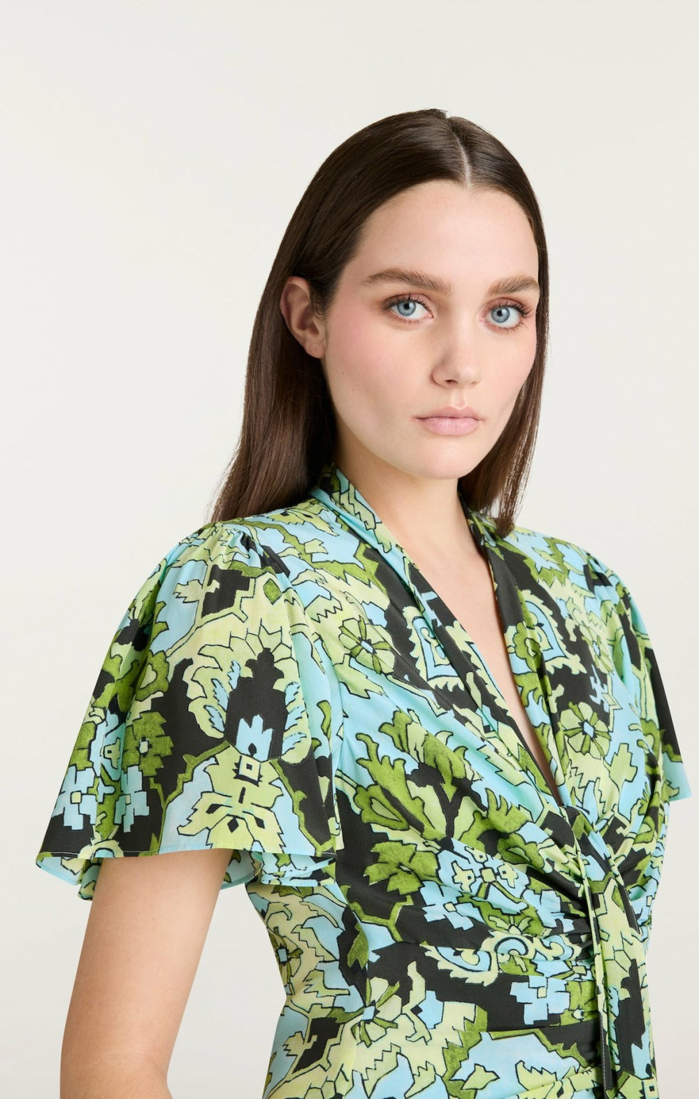 Damask Peeta Dress Light Cyan Multi