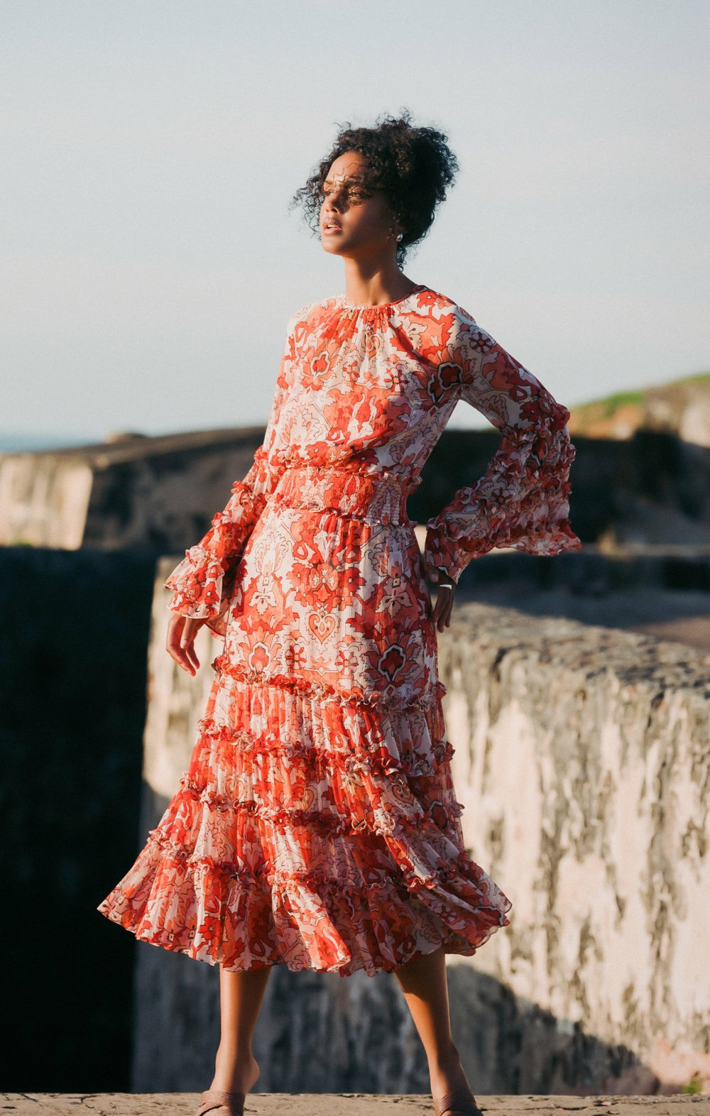 Damask Sunnina Midi Dress Pink Poppy Multi