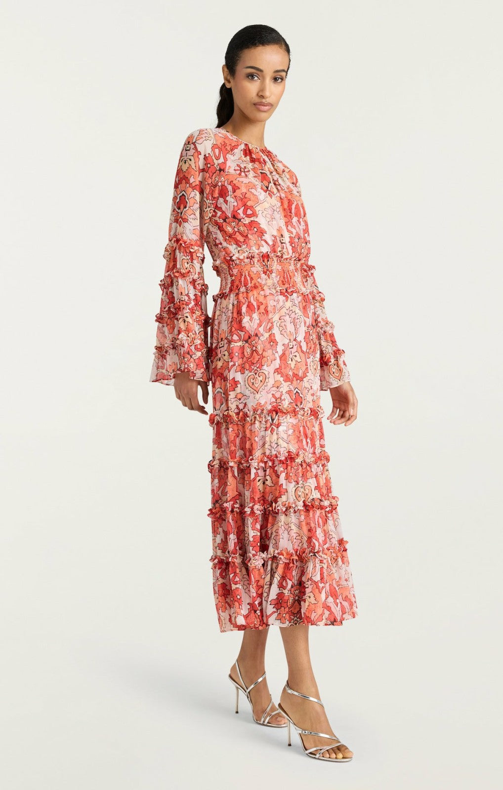 Damask Sunnina Midi Dress Pink Poppy Multi