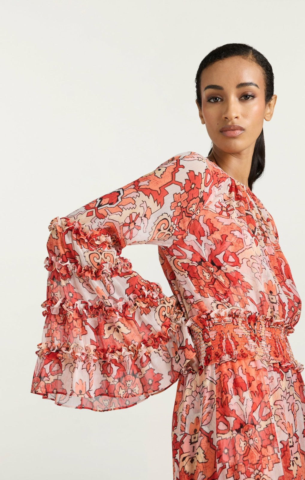 Damask Sunnina Midi Dress Pink Poppy Multi