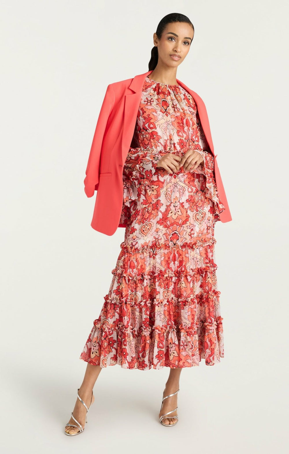 Damask Sunnina Midi Dress Pink Poppy Multi
