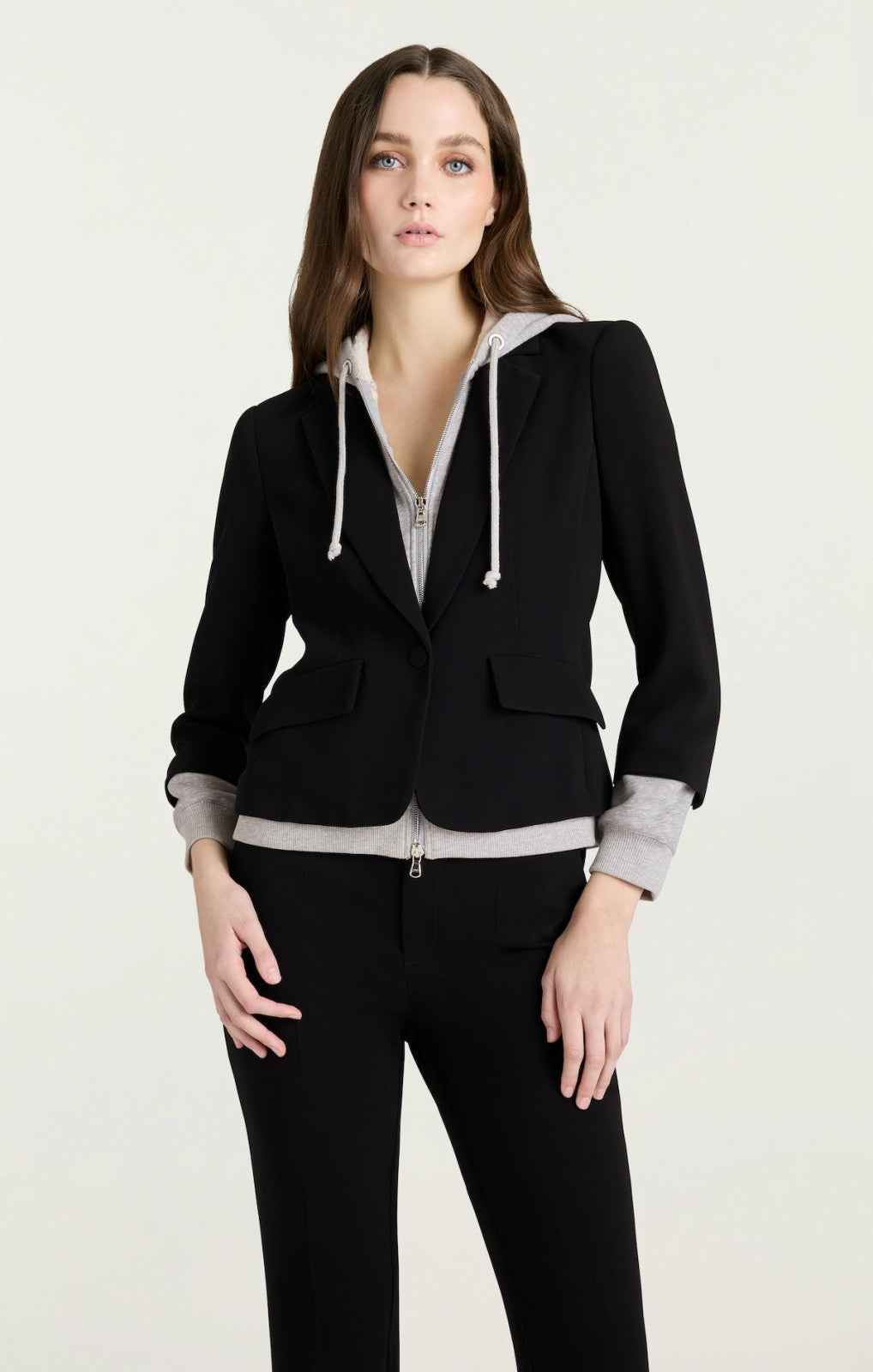 Zip Up Le Petit Khloe Blazer Black/Heather Grey