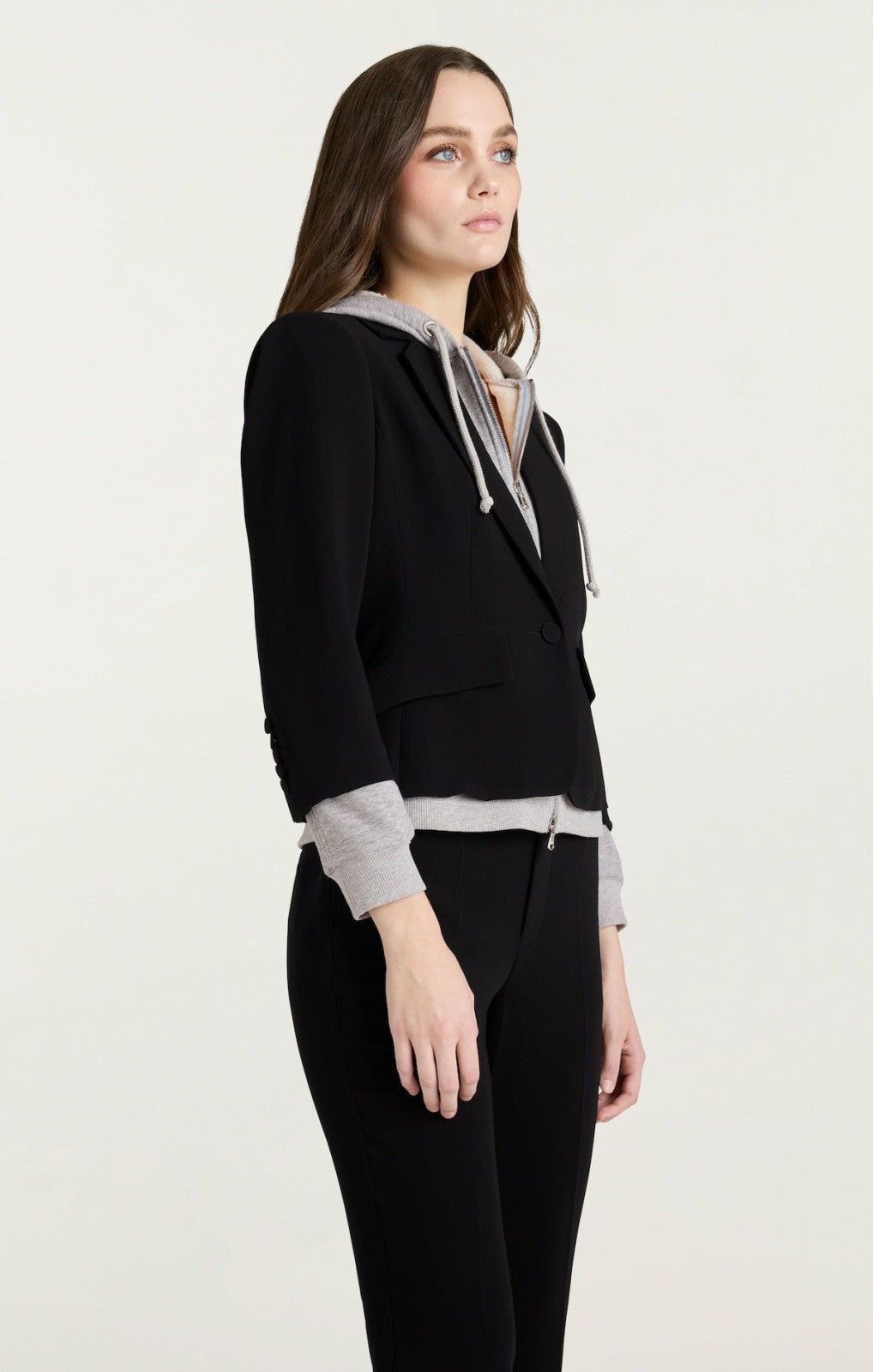 Zip Up Le Petit Khloe Blazer Black/Heather Grey