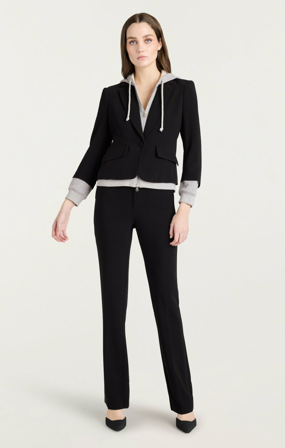 Zip Up Le Petit Khloe Blazer Black/Heather Grey