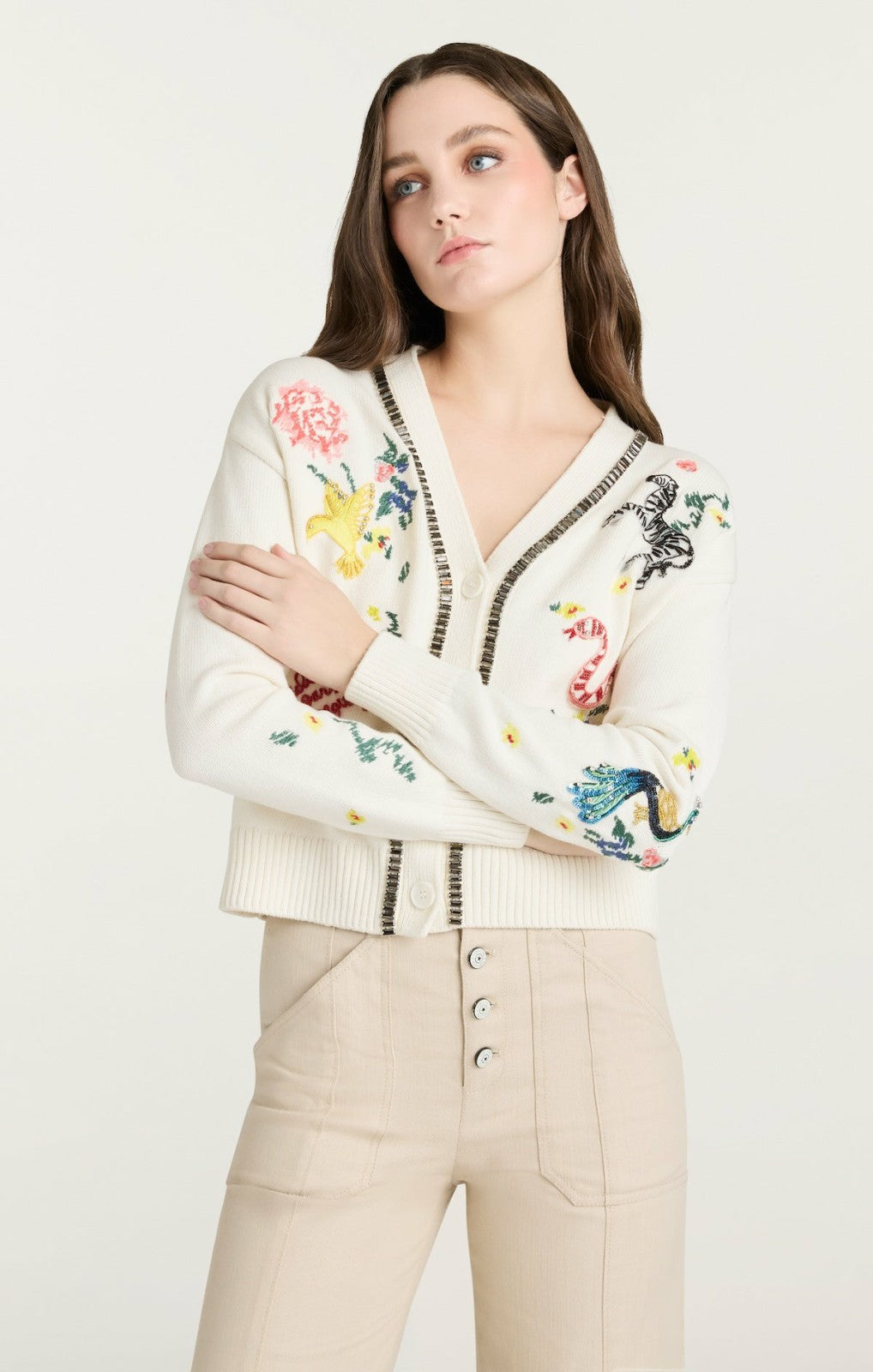 Patch Animal Nyla Cardigan Ivory/Multi