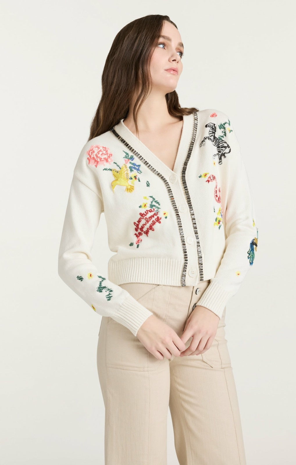 Patch Animal Nyla Cardigan Ivory/Multi