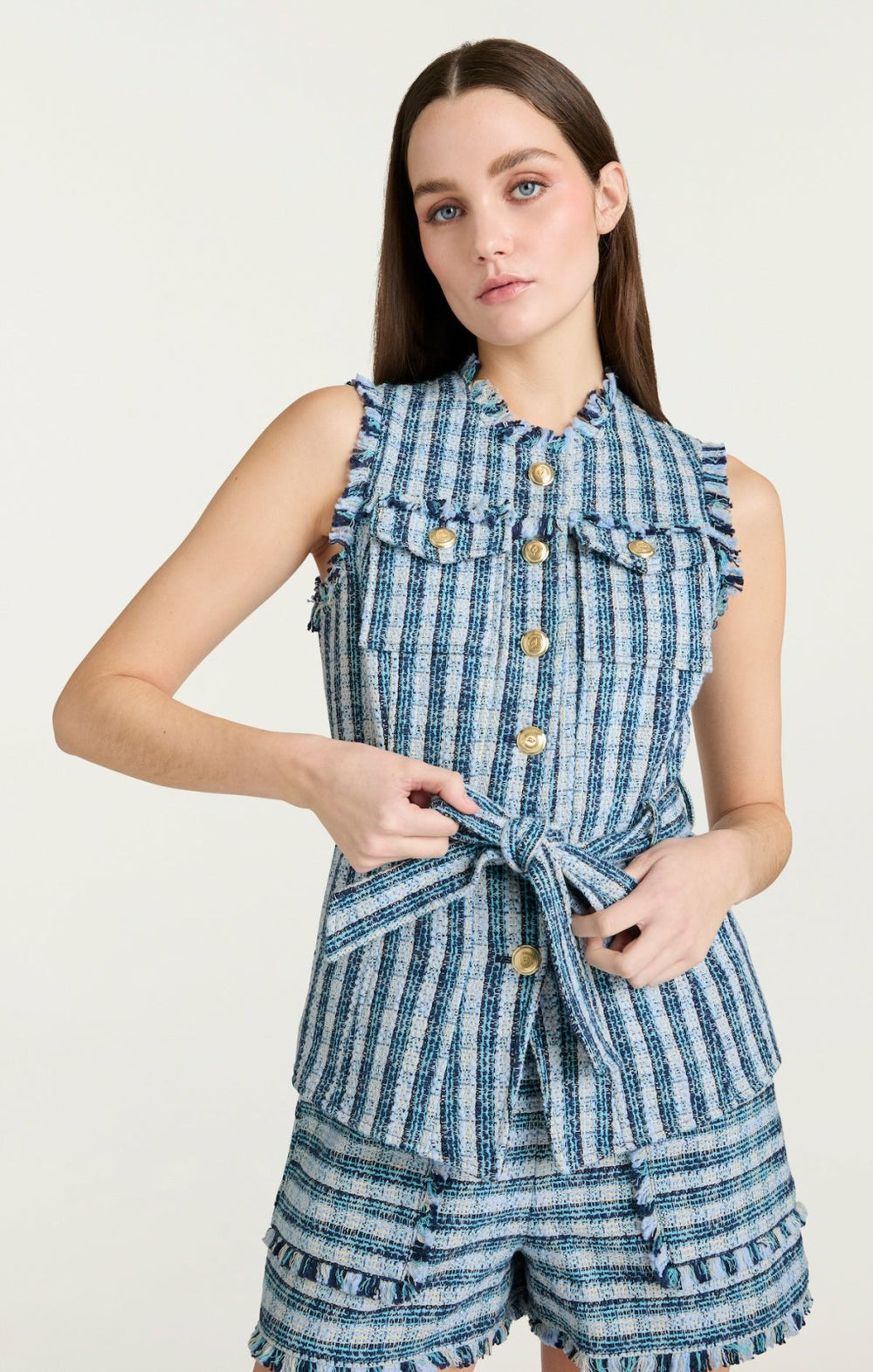 Matilda Tweed Reenee Vest Navy Multi