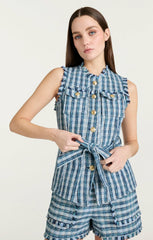 Matilda Tweed Reenee Vest Navy Multi