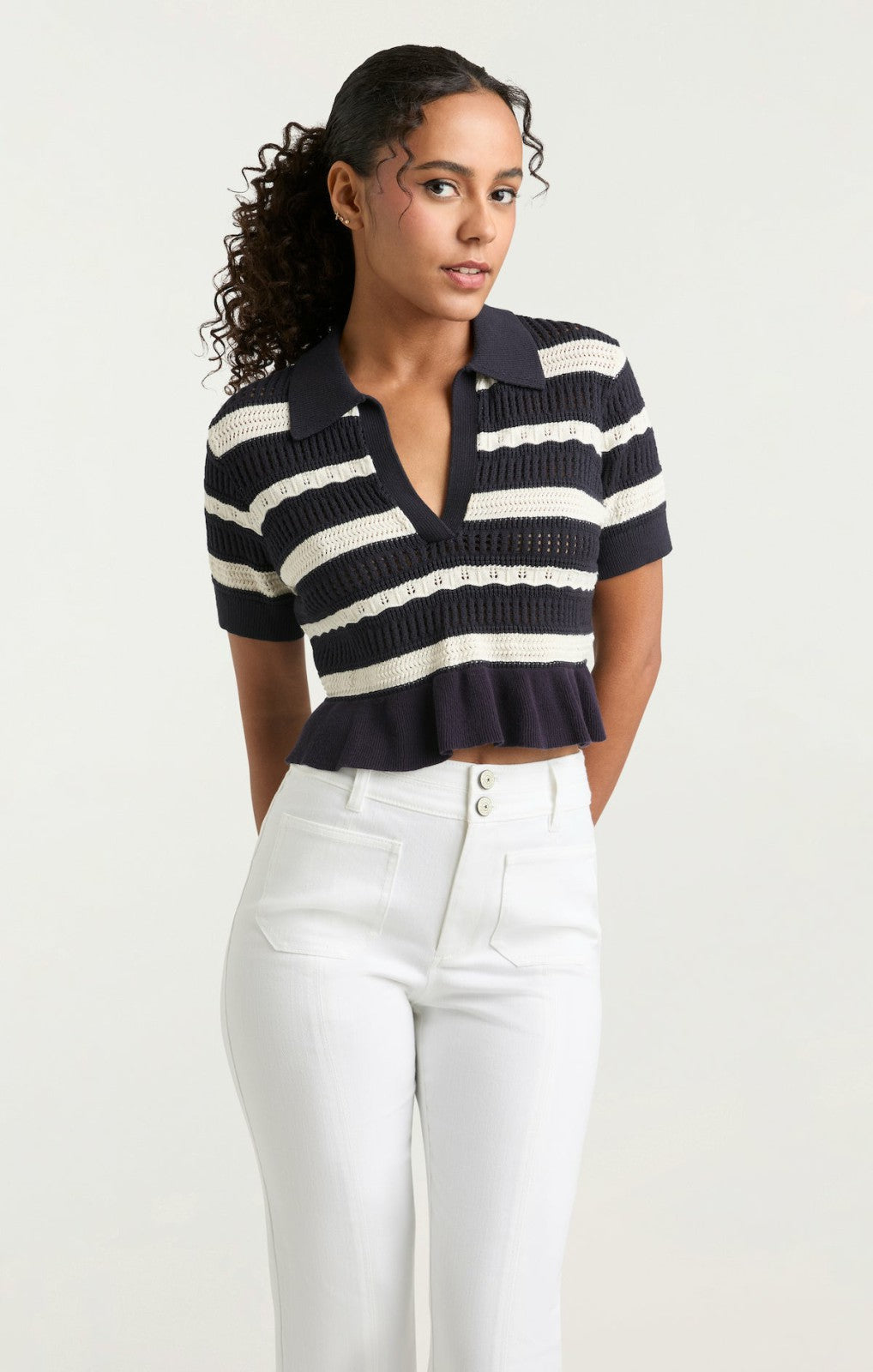 Elvire Knit Polo Pullover Navy/Ivory