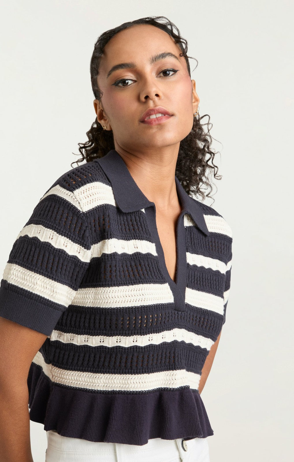 Elvire Knit Polo Pullover Navy/Ivory
