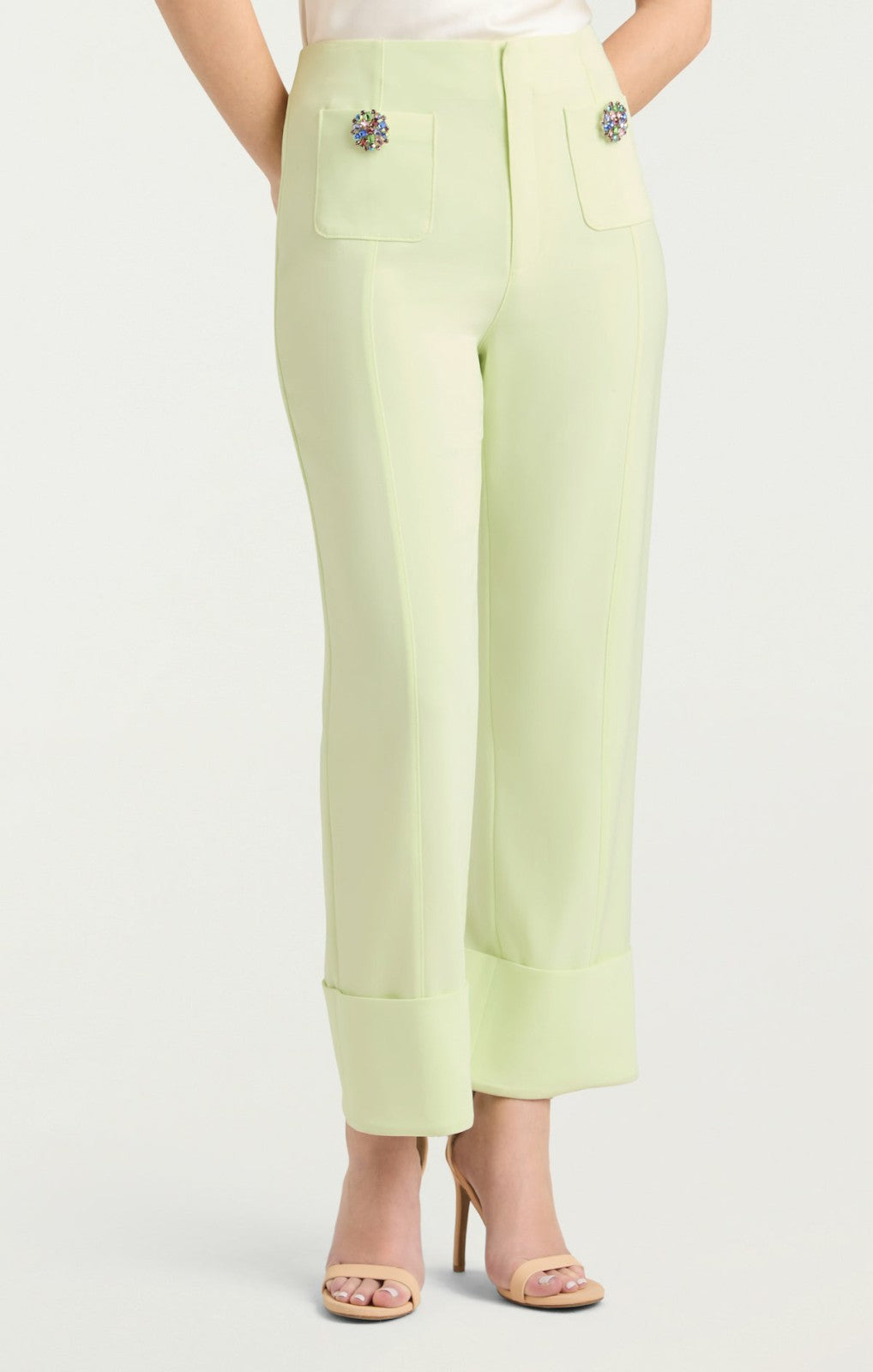 Rhinestone Button Pamela Pant Lime Cream