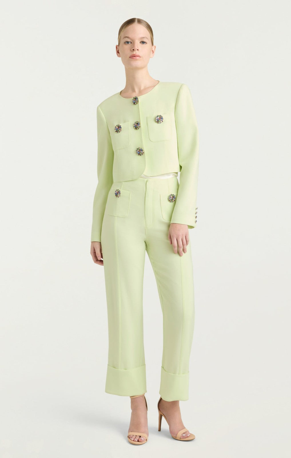 Rhinestone Button Pamela Pant Lime Cream