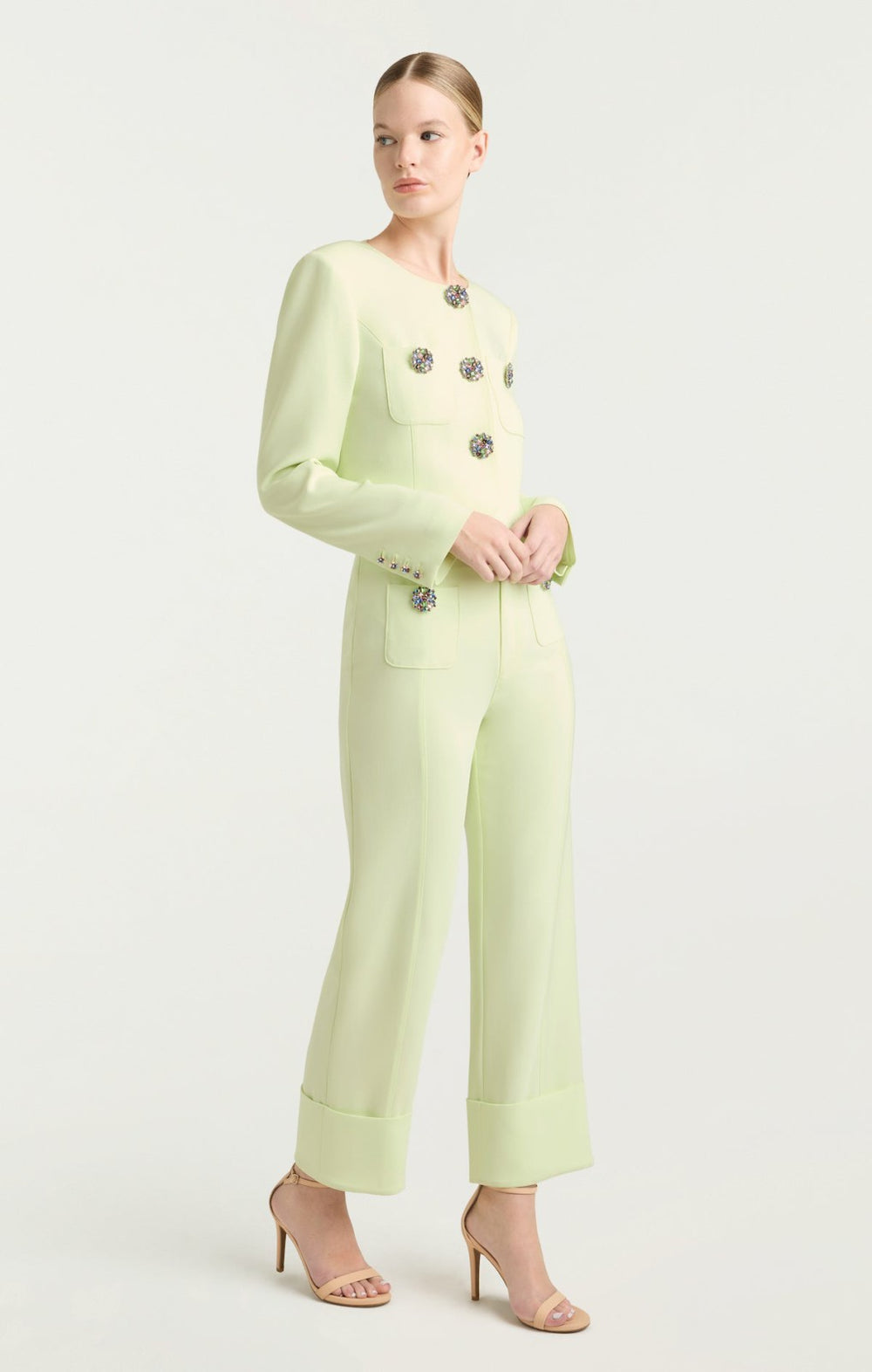 Rhinestone Button Pamela Pant Lime Cream