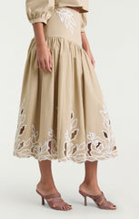 Trailing Peonies Tilda Skirt Khaki/White
