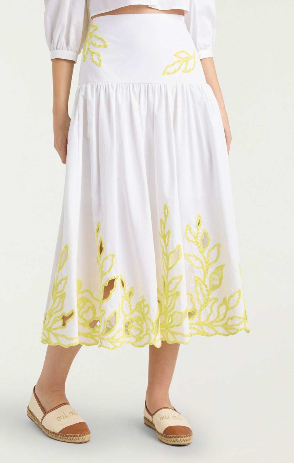Trailing Peonies Tilda Skirt White/Golden Glow