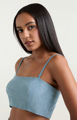 Chambray Heatset Nikki Top Medium Blue