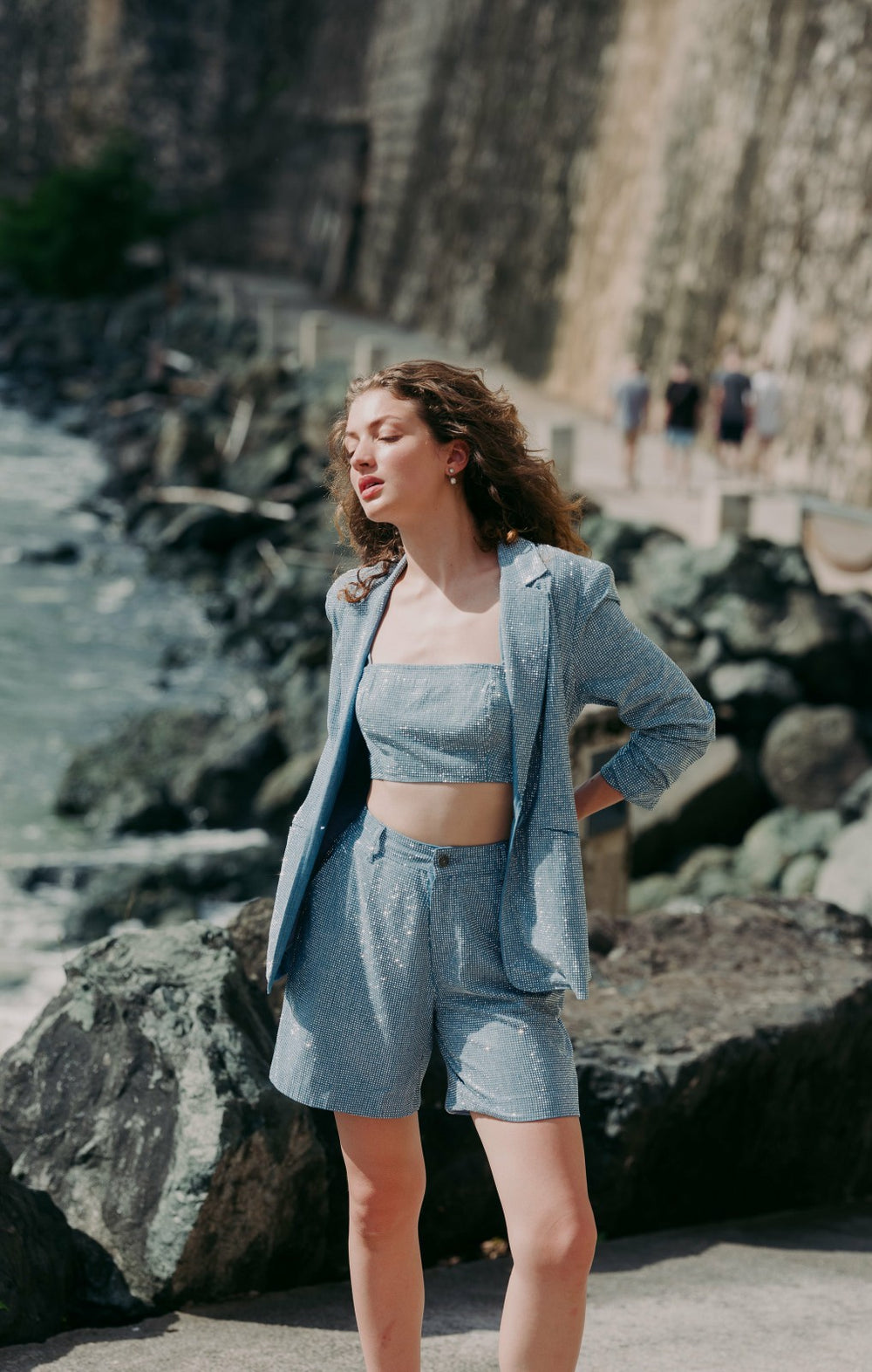Chambray Heatset Nikki Top Medium Blue