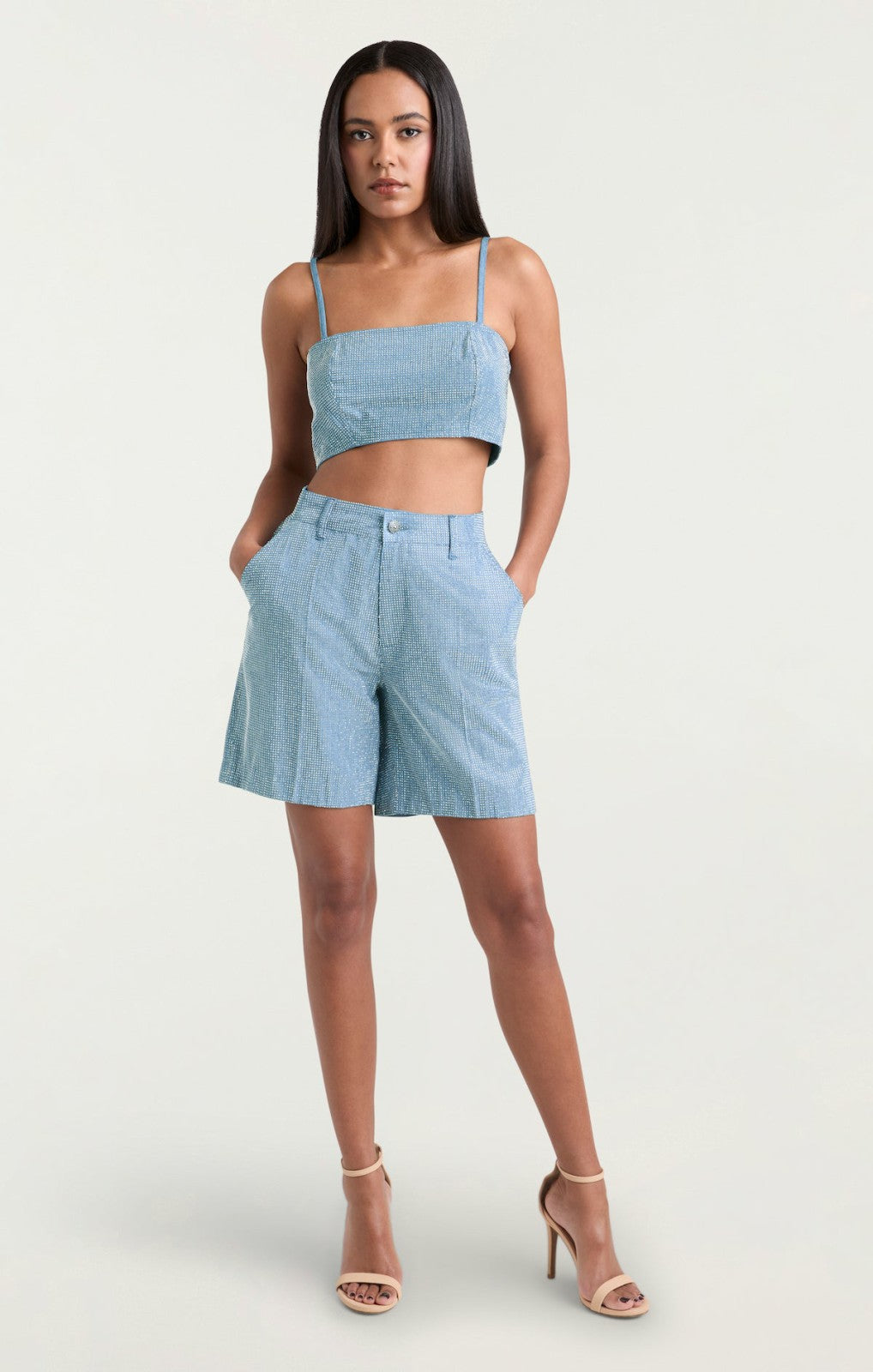 Chambray Heatset Nikki Top Medium Blue