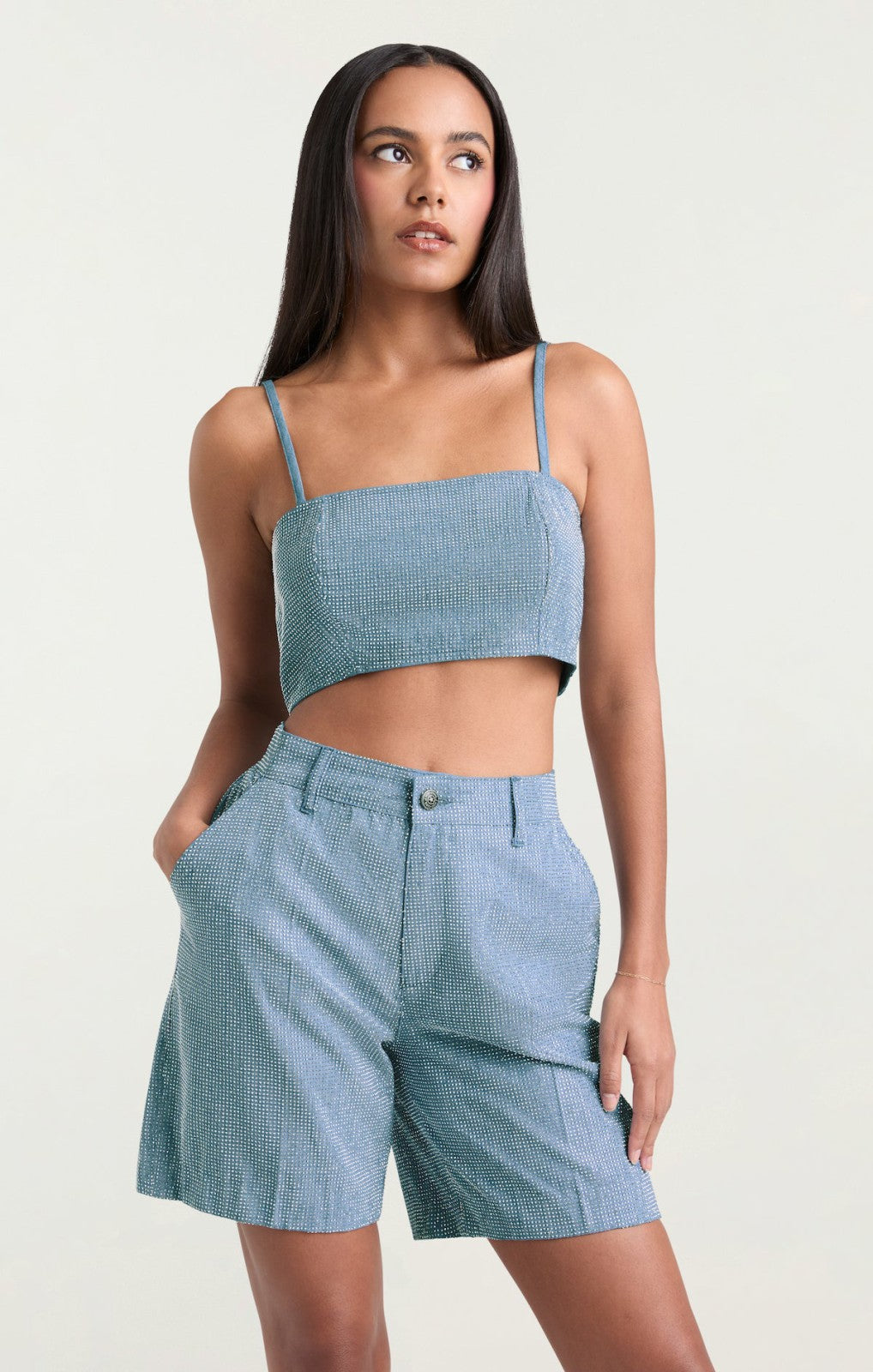 Chambray Heatset Nikki Top Medium Blue