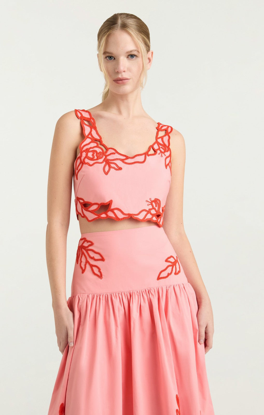 Trailing Peonies Bonita Top Pink Poppy/Coral Orange