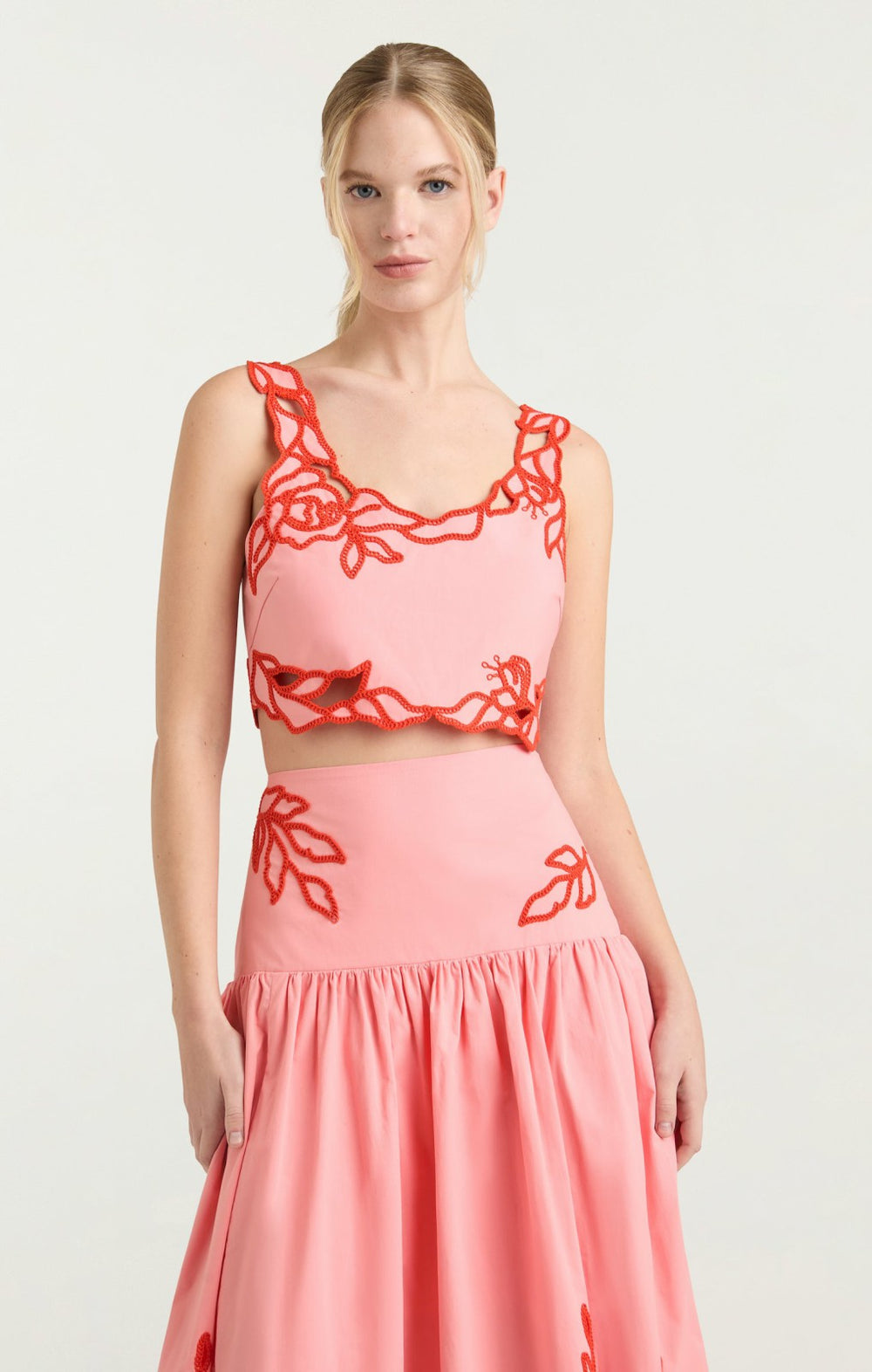Trailing Peonies Bonita Top Pink Poppy/Coral Orange