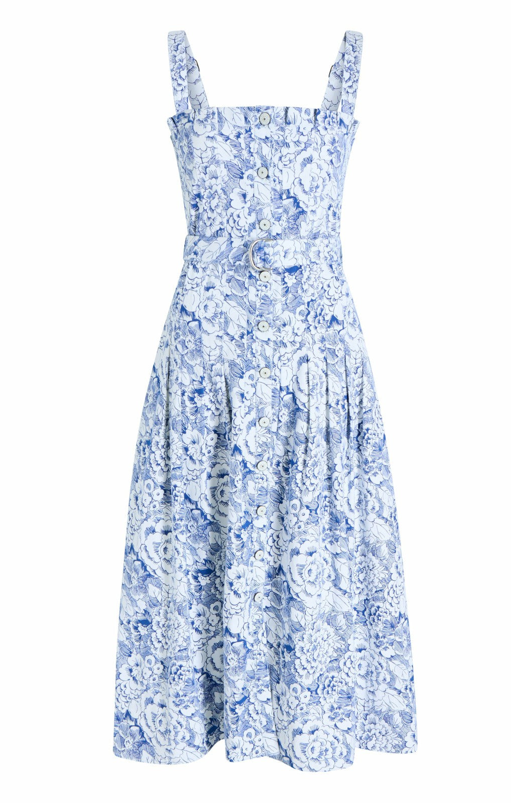 Sketchbook Floral Branwen Dress White/Dark Cerulean