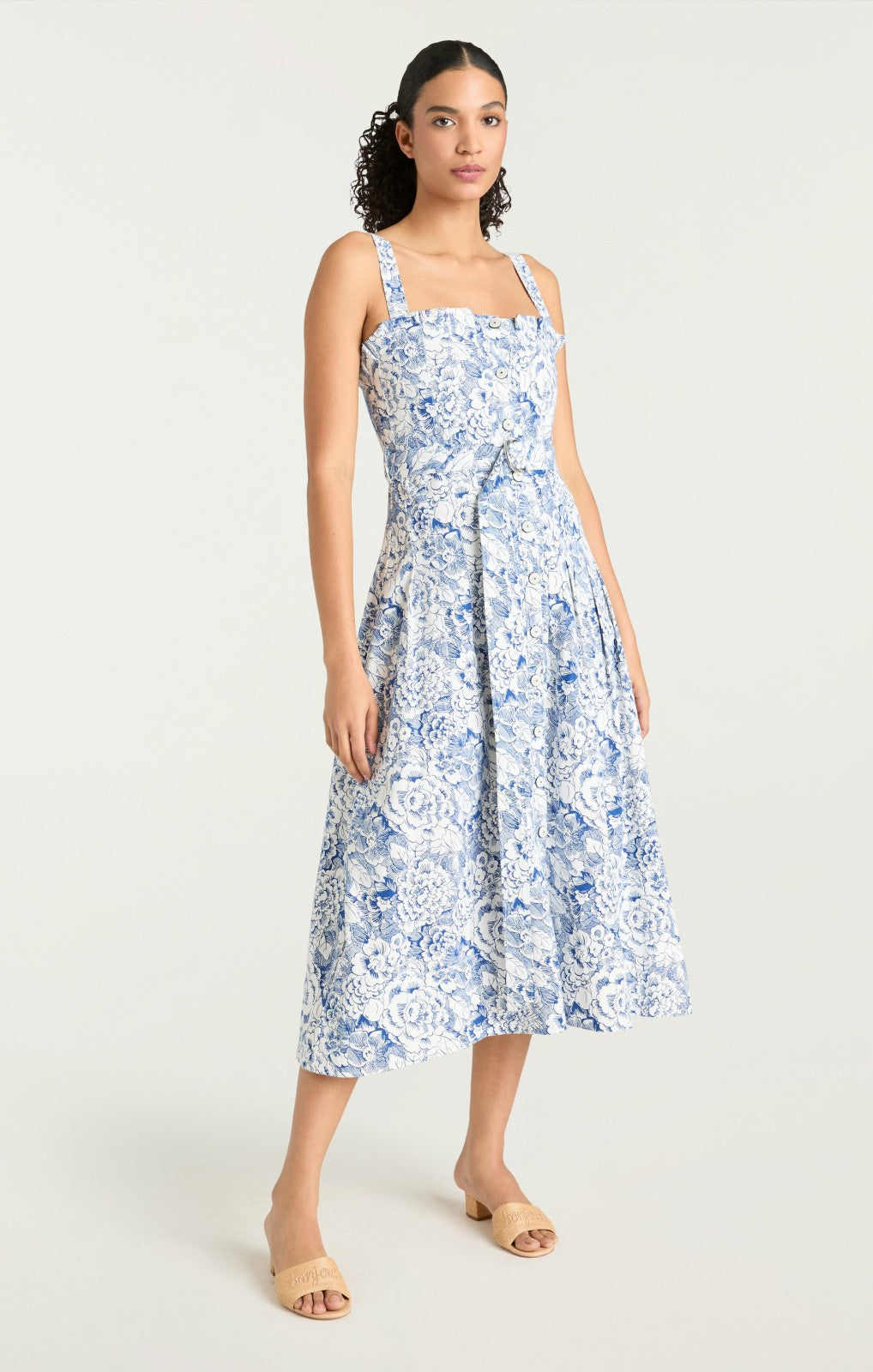 Sketchbook Floral Branwen Dress White/Dark Cerulean