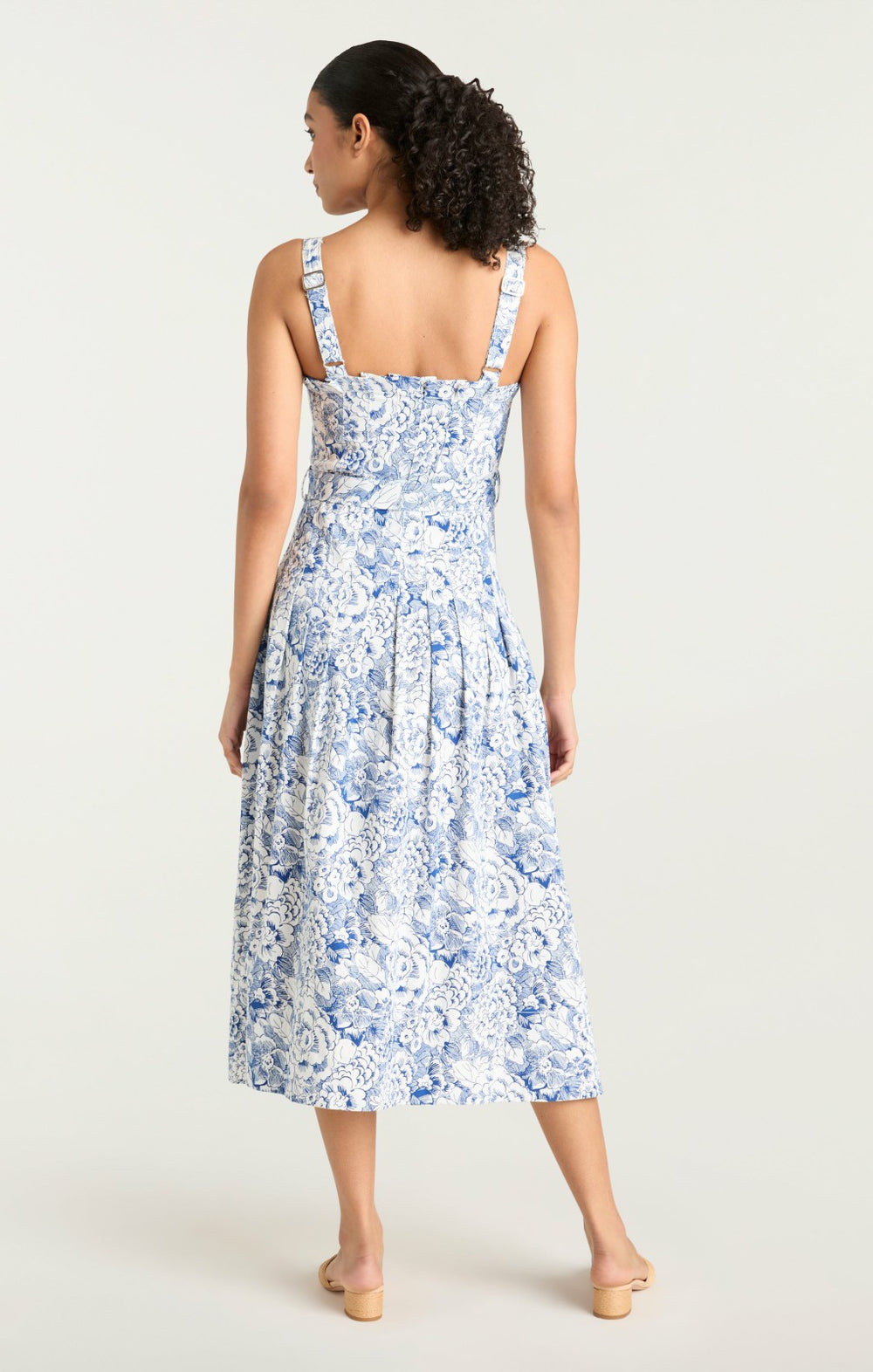 Sketchbook Floral Branwen Dress White/Dark Cerulean