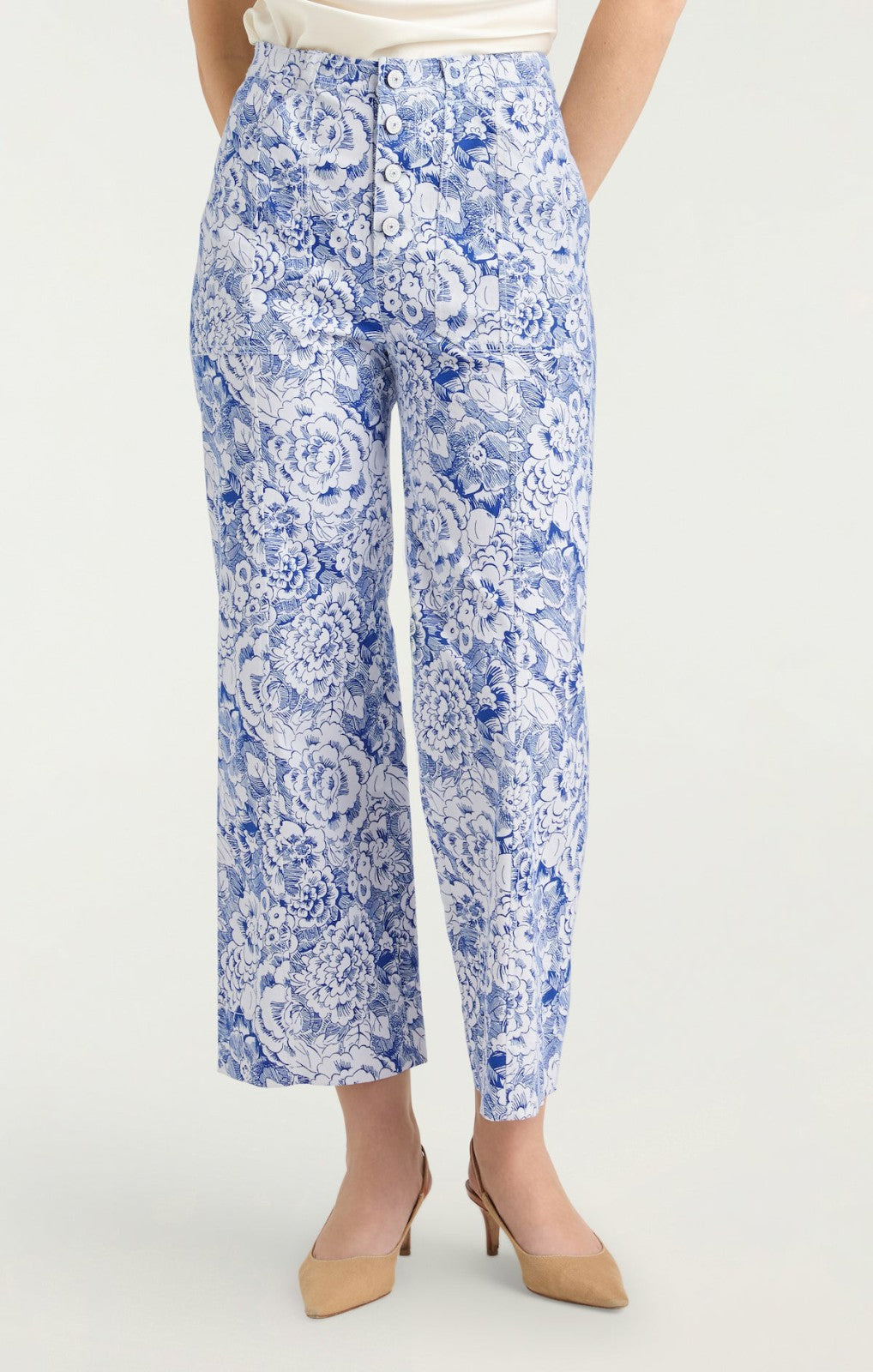 Sketchbook Floral Benji Pant White/Dark Cerulean