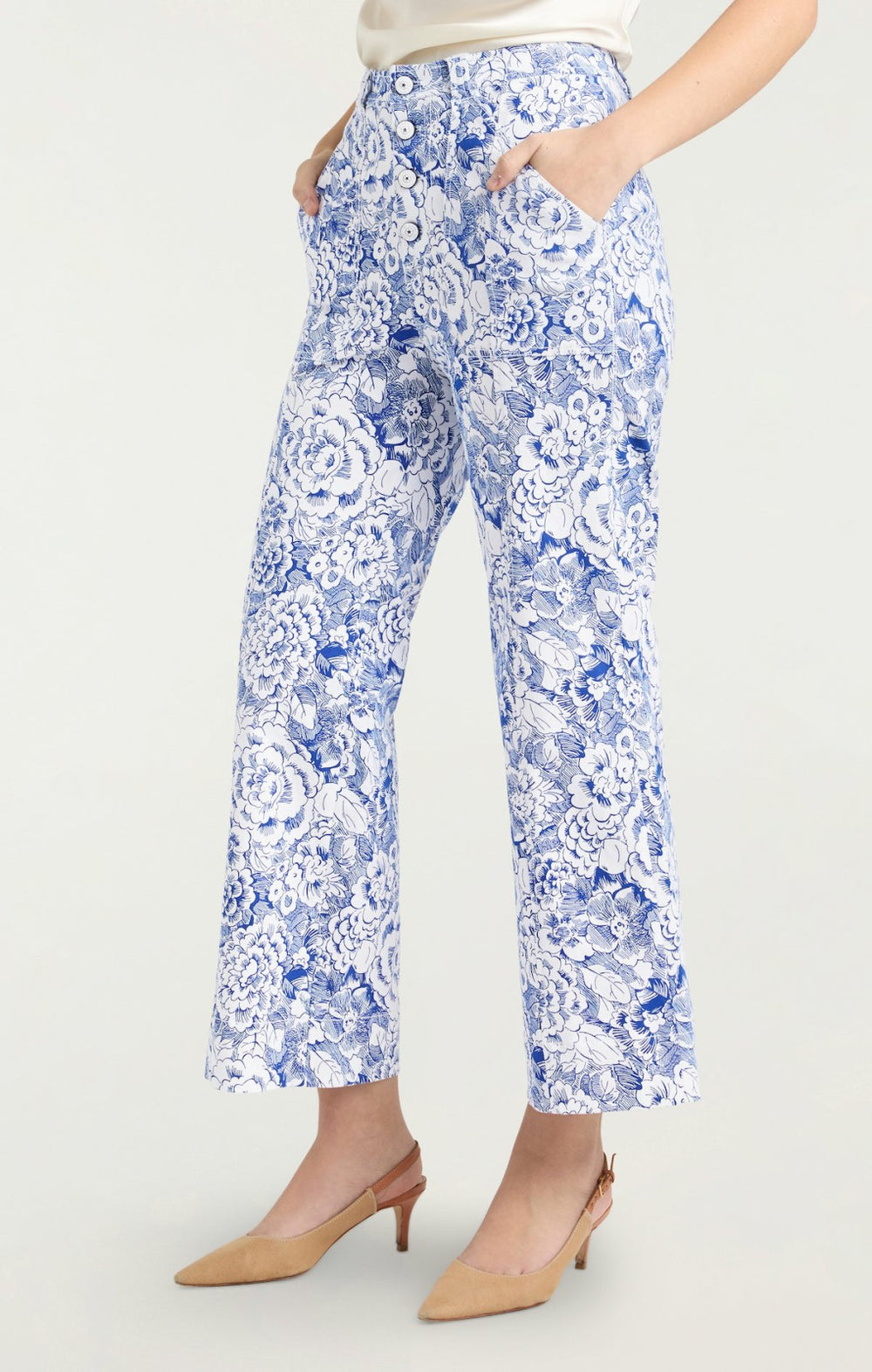 Sketchbook Floral Benji Pant White/Dark Cerulean