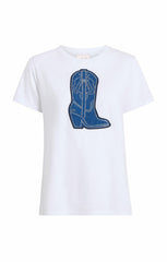 Silver Studs Denim Boot Tee White/Indigo