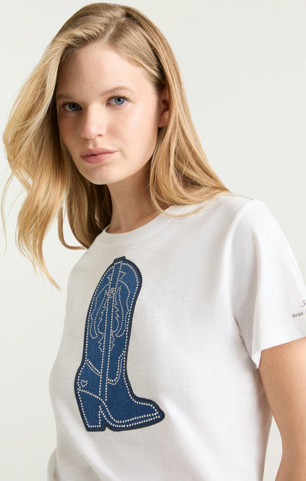 Silver Studs Denim Boot Tee White/Indigo