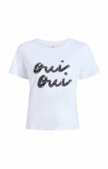 Rhinestone Oui Oui Shrunken Tee White/Black