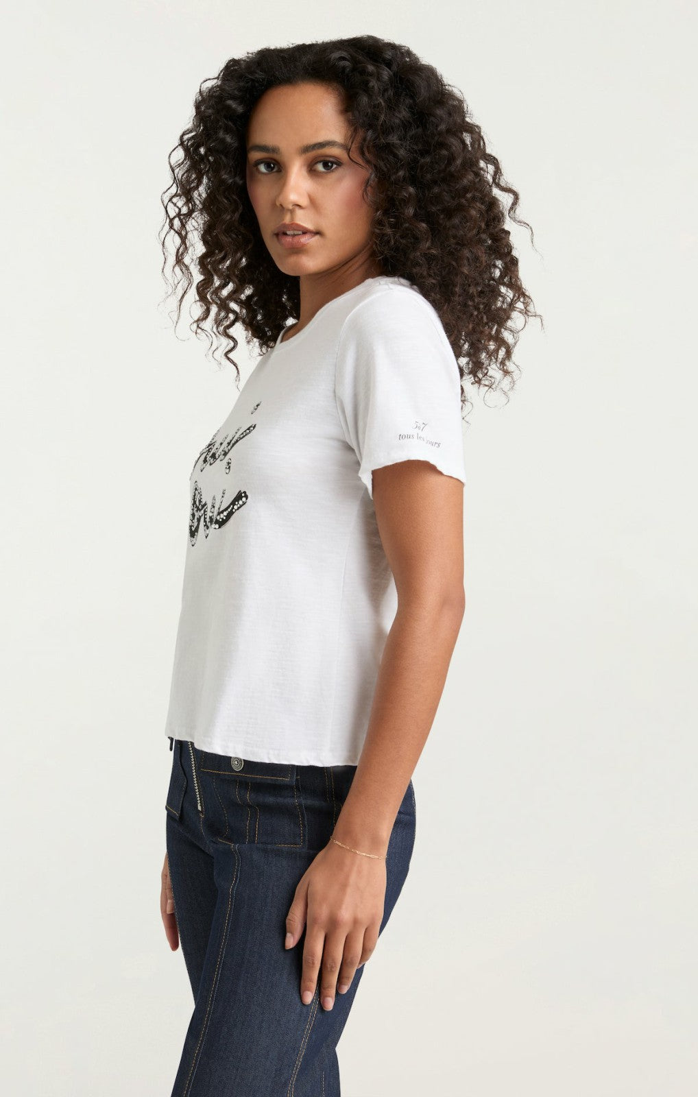 Rhinestone Oui Oui Shrunken Tee White/Black